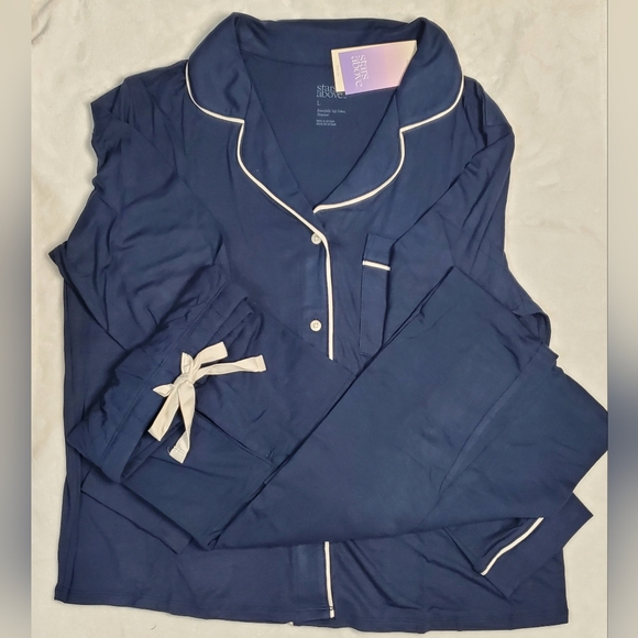 🌞2 for $35 Stars Above Women's Navy Blue Long Sleeve Pant Set Sz XS - Picture 3 of 7